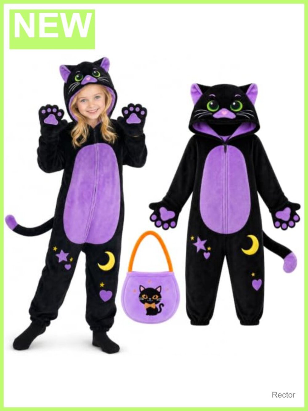 Halloween Cat Costume with Treat Bag for Kids